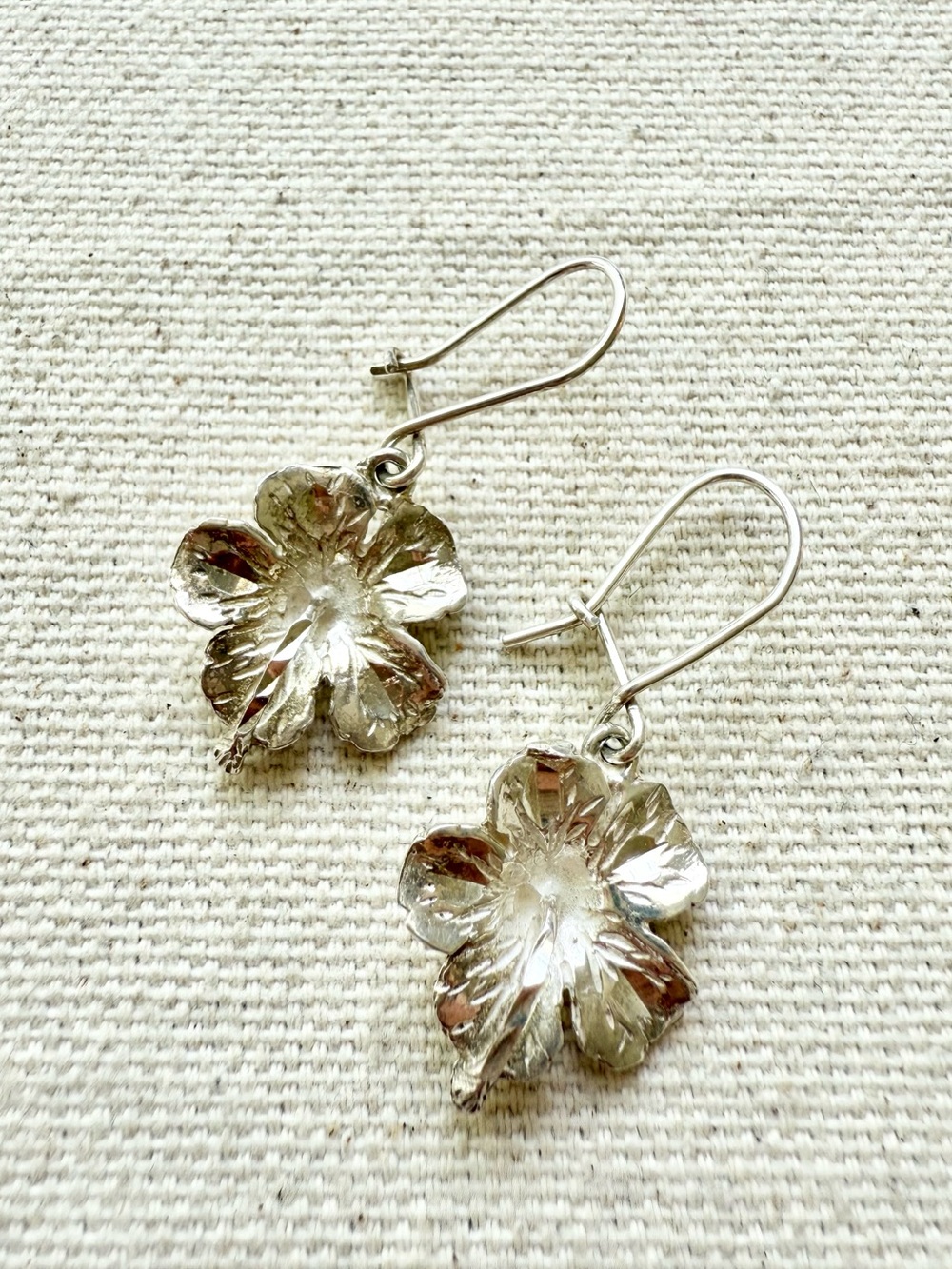 Sterling Silver Hibiscus Flower Earrings